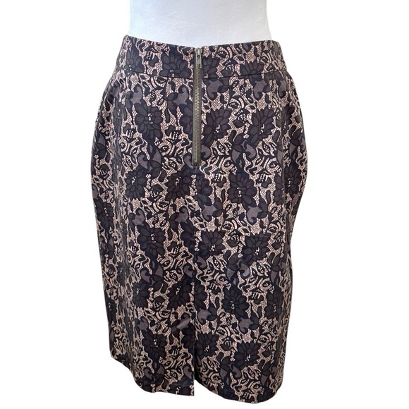 Mikarose Size Medium Pencil Skirt Floral Gray And Brown Office Baddie - Picture 2 of 5